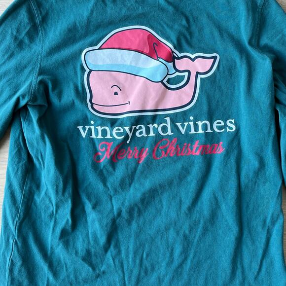 Vineyard Vines Merry Christmas Santa Whale Long-Sleeve Pocket Tee Small - Picture 3 of 4
